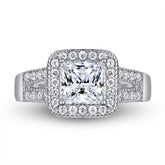 Princess Cut Zircon Soleste Halo with Modern Split Shank Silver Ring