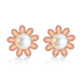 Freshwater Pearl Rose Gold Colour Flower Silver Stud Earrings for Women