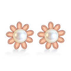 Freshwater Pearl Rose Gold Colour Flower Silver Stud Earrings for Women