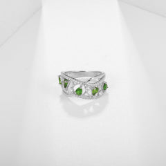 Double Layer Hollow Wave Natural Diopside Silver Ring