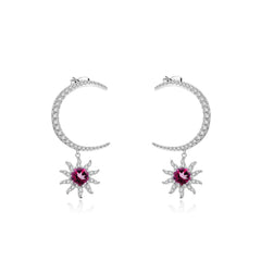 Moon and Sun with Round Cut Gemstone Earrings