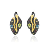 Italian Style Inlaid Colourful Gemstone Creative Shape Silver Studs Earrings for Women