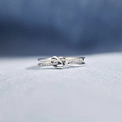 Knotted Design Double Layered Zircon Opening Sterling Silver Ring
