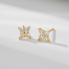 Marquise Shape Zircon Four Leaf Clover Silver Stud Earrings