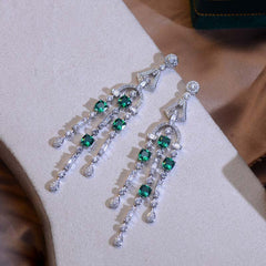 Tassels Lab-Created Emerald Silver Drop Earrings