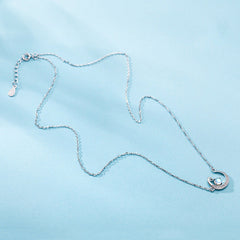 Zircon Moon with Moonlight Stone Silver Necklace for Women