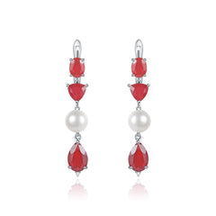 Natural Pearl Beading Silver Drop Earrings for Women