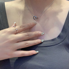 Double Ring Pendant Silver Necklace for Women
