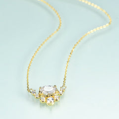 Charm Style Inlaid 5A White Zircon Pendant Plated Gold Silver Necklace for Women