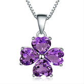 European Personality Fashion Design Inlaid Natural Colourful Gemstones Love Four-leaf Clover Pendant Silver Necklace for Women