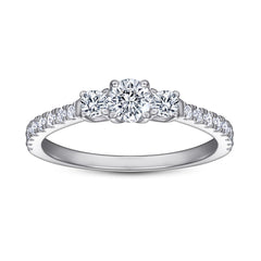 Round Zircon Threestone Silver Ring