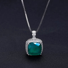 Fashionable and Luxurious High Sense Design Inlaid Colourful Gemstone Soleste Halo Square Pendant Sterling Silver Necklace for Women