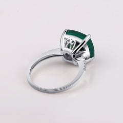 Natural Green Agate Square Four Prongs Solitaire Sterling Silver Ring for Women