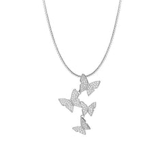 Four Zircon Butterflies Pendant Silver Necklaces for Women