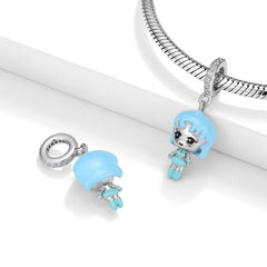 Blue Cartoon Girl Silver Pendant