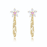 Zircon Flower with Chain Silver Drop Earrings for Women
