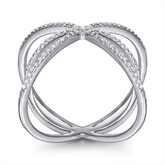 Exaggerated Zircon Three Rings Cross Silver Ring for Women