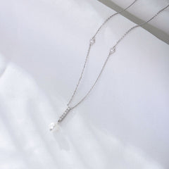 Geometric Tassel Pearl with Zircon Sterling Silver Necklace for Women