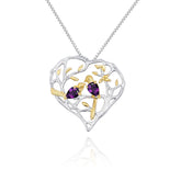 Premium Design Natural Colourful Gemstone Flower Bird Element Pendant Silver Necklace for Women