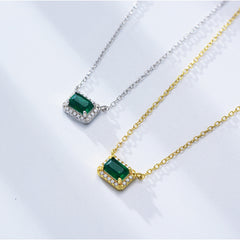 Soleste Halo Emerald Zircon Pendant Sterling Silver Collarbone Necklace for Women