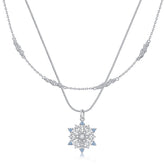 Blue and White Zircon Snowflake Pendant Double Stacked Sterling Silver Necklace
