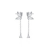 Zircon Butterfly Long Tassel Silver Drop Earrings for Women