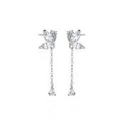 Zircon Butterfly Long Tassel Silver Drop Earrings for Women