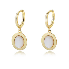 Oval Natural Mother of Pearl Sterling Silver Drop Earrings  for Women