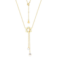 Christmas Zircon Pearl Snowflake Tassel Sterling Silver Necklace