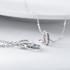 Double Circle Buckle with Letter Pattern Silver Couple Necklace for Women
