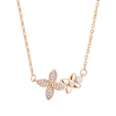 Double Lucky Clover with Zircon Pendant Silver Necklace for Women