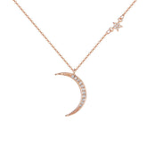 Zircon Crescent Moon Silver Necklace for Women