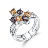 European Vintage Style Inlaid Natural Colourful Crystal Silver Ring for Women