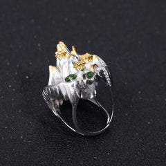 Chinese Style s925 Silver Inlaid Natural Gem Ring for Women