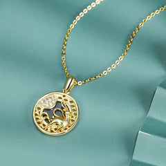 Moonlight Deer Round Pendant Zircon Sterling Silver Necklace