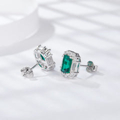 6*8mm Rectangle Lab Created Emerald Studs
