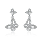 Hollow Zircon Butterfly Pendant Sterling Silver Drop Earrings