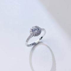 Round Zircon Flower Soleste Halo Cathedral Silver Ring