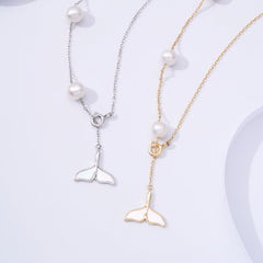 Mermaid Tail Pearl Tassel Silver Necklace