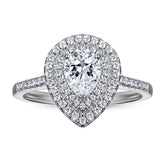 Pear Drop Zircon Double Soleste Halo Silver Ring