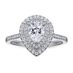 Pear Drop Zircon Double Soleste Halo Silver Ring