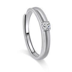 Single Zircon Concave Silver Couple Ring