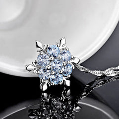 (Pendant Only) Bule Zircon Snowflake Silver Pendant for Women