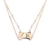 Pillow Shape Pendant Double Layer Silver Necklace for Women