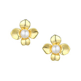 Flower with Freshwater Pearl Silver Studs Earrings for Women