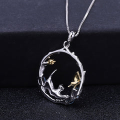 Animal Garland Pendant Natural Topaz Silver Necklace