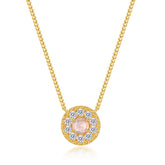 Halo Round Cut Pink Crystal Disc Pendant Necklace