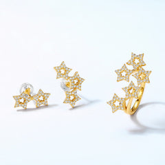 Zircon Hollow Stars Opening Sterling Silver Ring