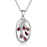 European Design Inlaid Garnet Pear Drop Pendant Silver Necklace for Women