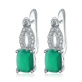 European Natural Green Agate Rectangle Silver Studs Earrings for Women
